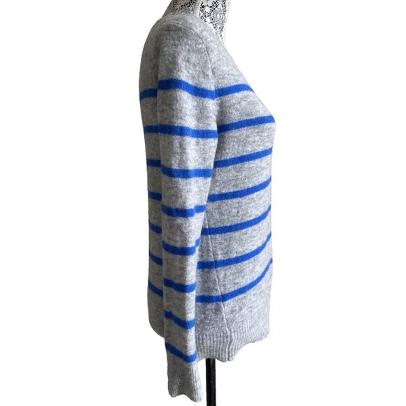 Banana Republic Sweater Women's Medium Gray Blue Striped Classic Casual Crewneck - Picture 6 of 13